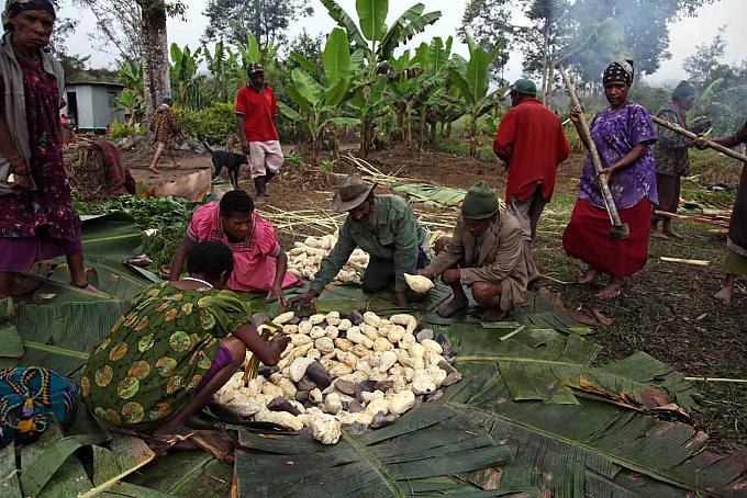Ein Mumu wird vorbereitet Aus den Nachbardörfern reisen die geschmückten Bewohner an