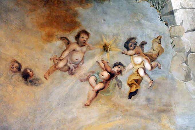 Engel halten den Stern Bethlehems Betende auf der Heilige Stiege