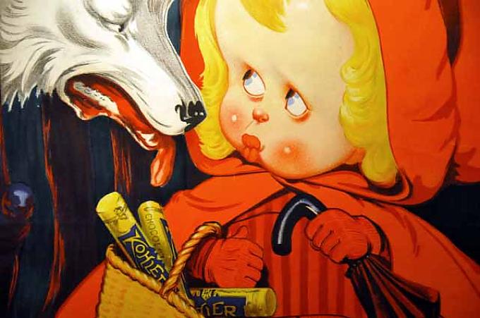 Historische Werbeplakat Blick in die Schokoladenfabrik