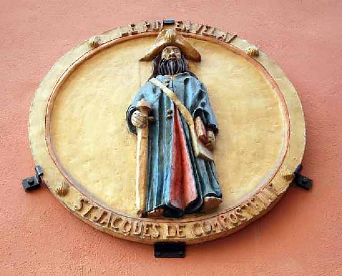 Ein Schild in Le Puy weist auf den Jakobsweg hin Ein Schild in Le Puy weist auf den Jakobsweg hin