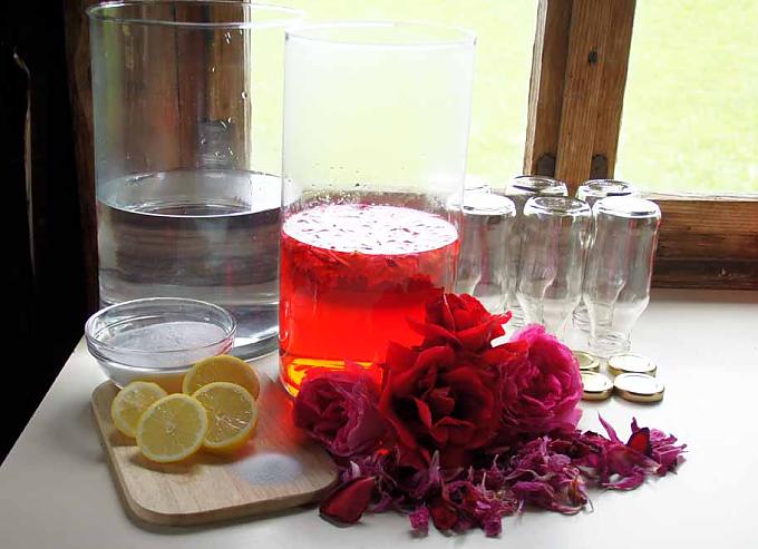 Alle Zutaten liegen bereit Der Sirup wird gesiebt.