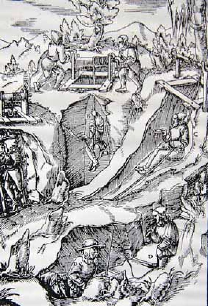 Holzschnitt aus dem Bergwerksbuch von G. Agricola. , VI. Buch. Holzschnitt aus dem Bergwerksbuch von G. Agricola. , VI. Buch.