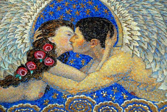 Mosaik mit Darstellung eines Kusses im Hochzeitsturm Mosaik mit Darstellung eines Kusses im Hochzeitsturm