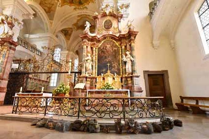 Die Baumschwämme liegen vor dem Altar. Die Baumschwämme liegen vor dem Altar.