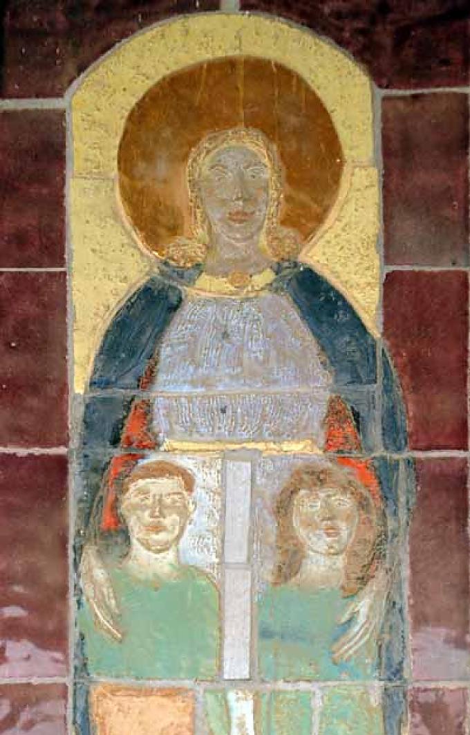 Mosaik mit Mariendarstellung aus Deutschland. Das Mosaik nimmt Bezug auf die Teilung Deutschlands Mosaik mit Mariendarstellung aus Deutschland. Das Mosaik nimmt Bezug auf die Teilung Deutschlands