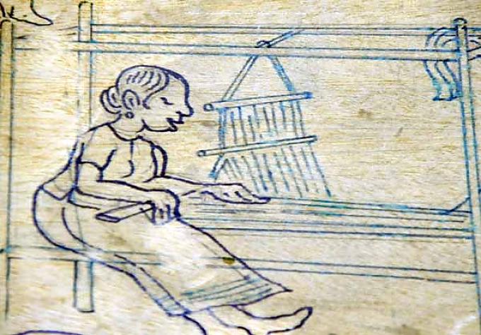 Weberin auf einer Skizze Weberin auf einer Skizze