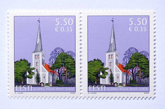 Briefmarke mit der Kirche von Audru
