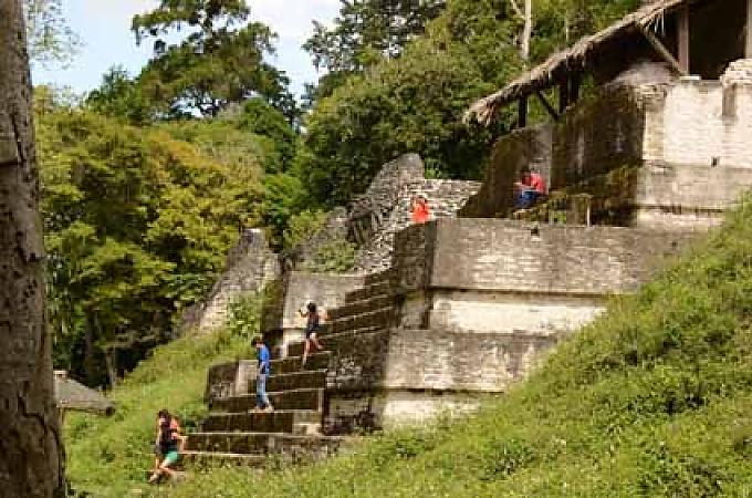 Tikal. Dschungel und Ruinen gehen ineinander über.