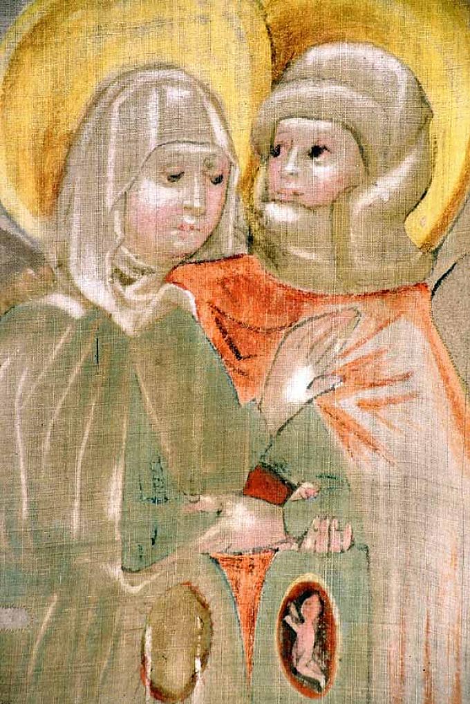 Heimsuchung Die Flucht nach Ägypten: Maria reitet mit dem Kind auf einem Esel, Josef führt das Reittier