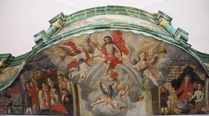 Malereien auf der Unterseite der Empore. Kapelle Maria Schnee in Nassenbeuren