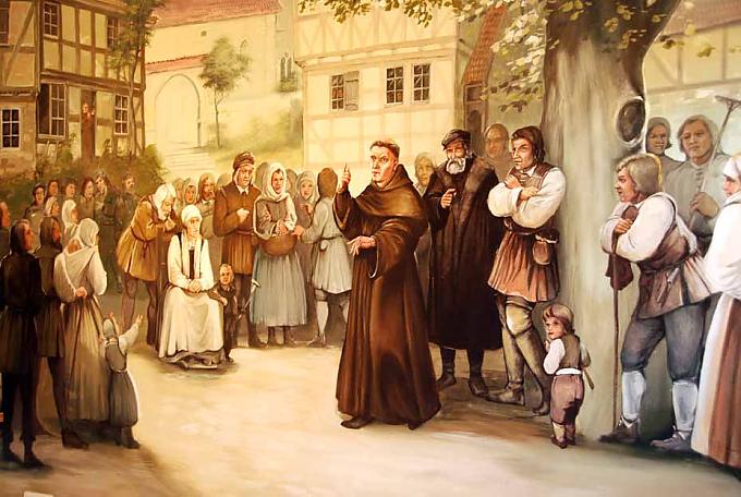 Wandmalerei in Möhra wie Luther im Dorf predigte Wandmalerei in Möhra wie Luther im Dorf predigte