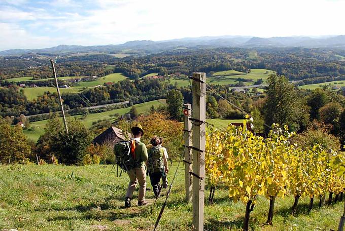 Marienpilgerweg in Slowenien. Pilger in der Gegend um Sentjur