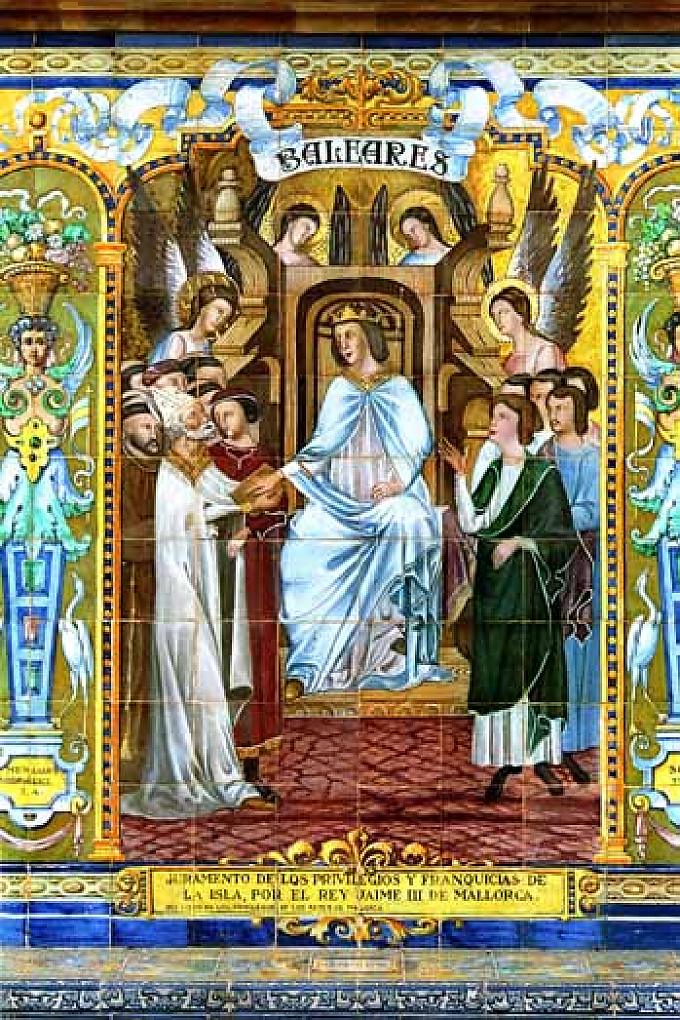 Darstellung des Königs Jaime III. von Mallorca bei seinem Schwur auf die Privilegien der Insel Mallorca.