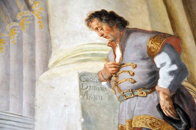 Selbstbildnis von Cosmas Damian Asam Pilger in der Asamkirche in Osterhofen