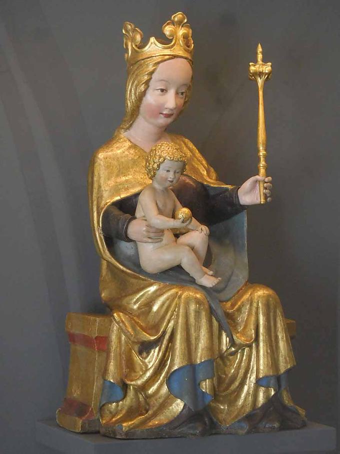 Thronende Madonna mit Kind, Salzburg 1440-50, aus der Pfarre Hart. Thronende Madonna mit Kind, Salzburg 1440-50, aus der Pfarre Hart.