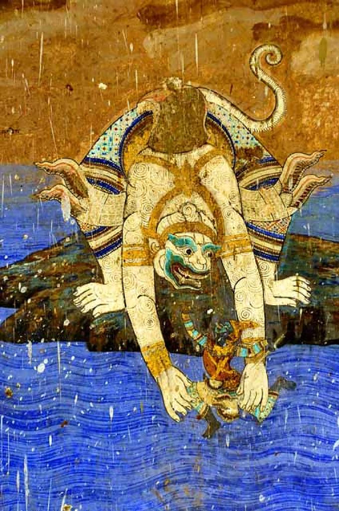 Szene aus dem Epos Ramayana. Affengeneral Hanuman. Szene aus dem Epos Ramayana. Affengeneral Hanuman.