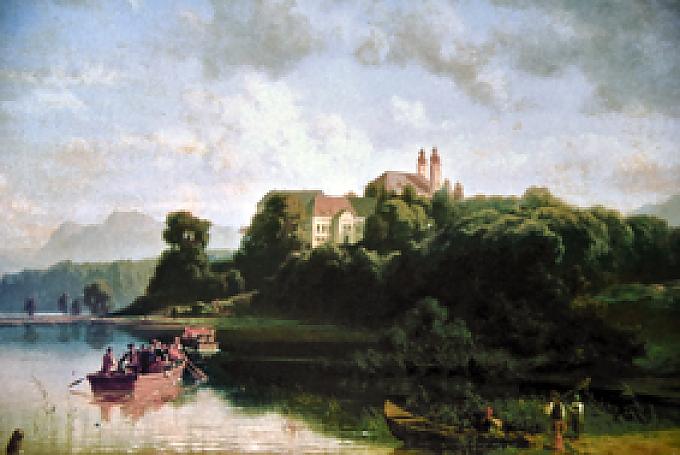 Überfahrt des Lokalkommissärs Franz Ganghofer nach Herrenchiemsee am 18. März 1803. Gemälde von Wilhelm Boshart, 1853. Überfahrt des Lokalkommissärs Franz Ganghofer nach Herrenchiemsee am 18. März 1803. Gemälde von Wilhelm Boshart, 1853.